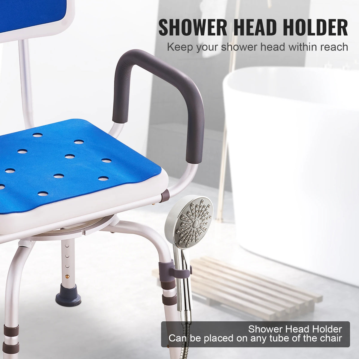SucceBuy Swivel Shower Chair With Arms, Backrest And Nonslip Seat