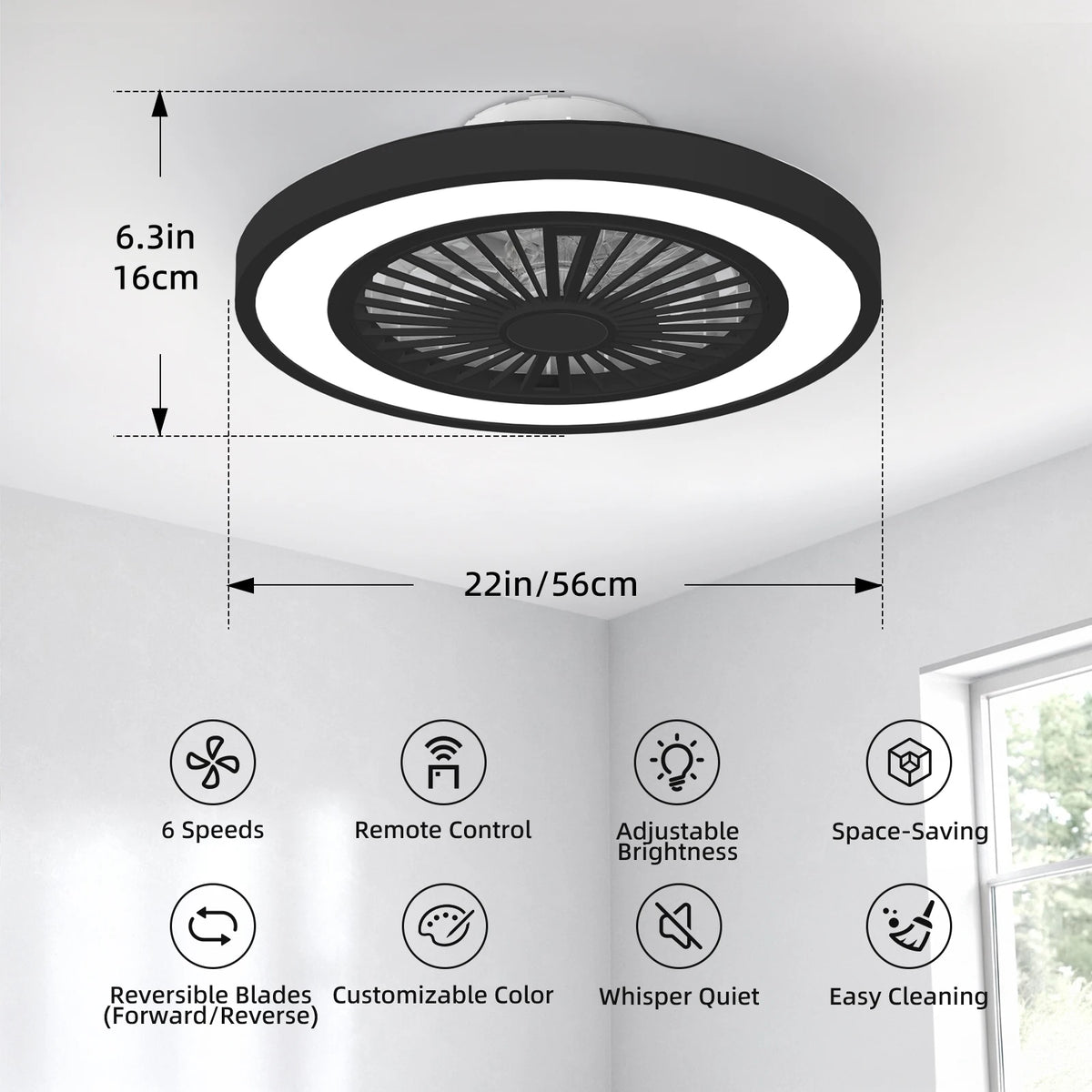 Silent Ceiling Fan With Remote Control And Integrated LED Lighting