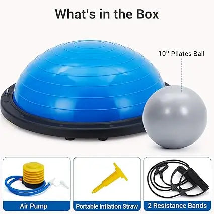 Half Exercise Ball With Non Slip Base And Resistance Bands