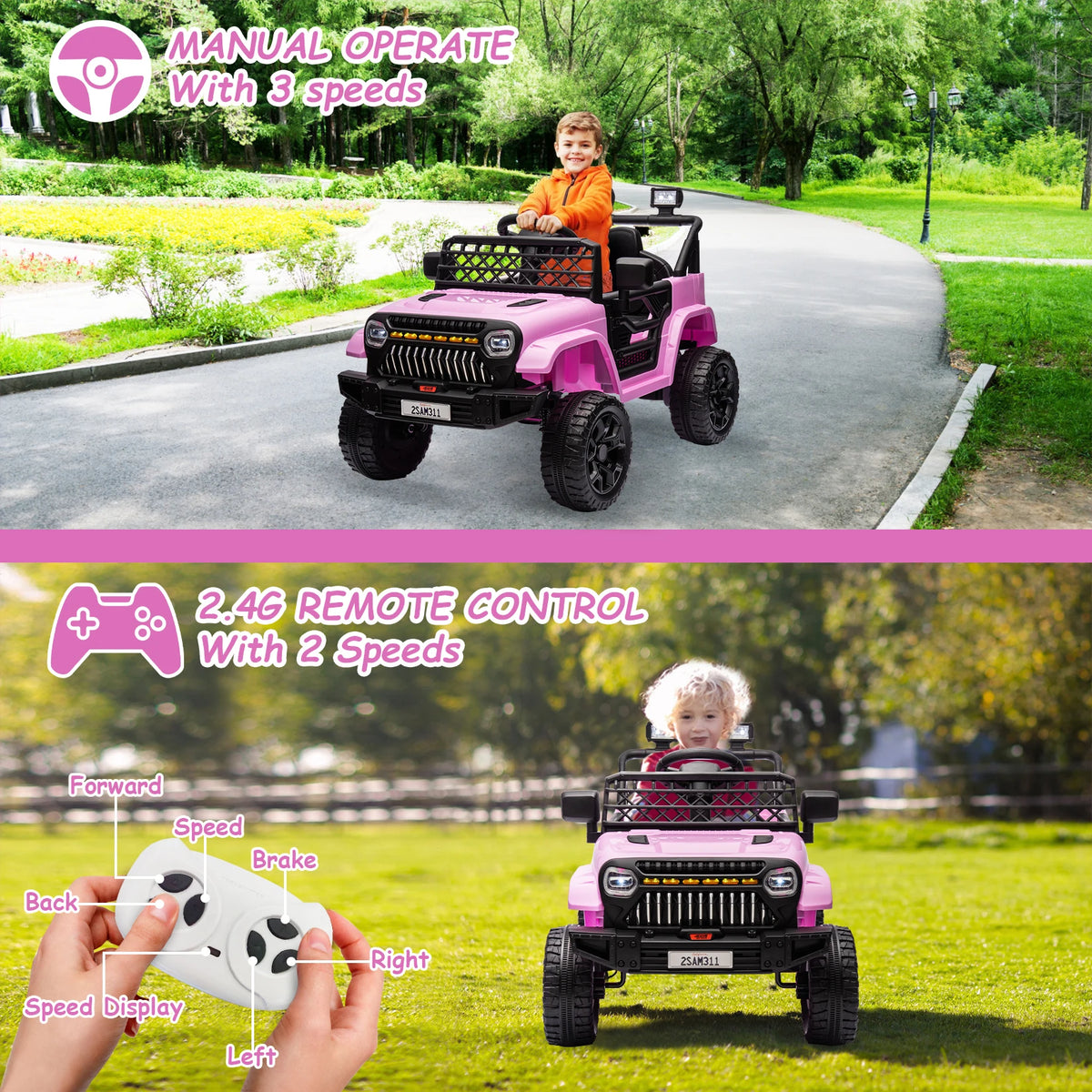 HiMiss Kids Electric Ride On Truck With Remote Control Speakers