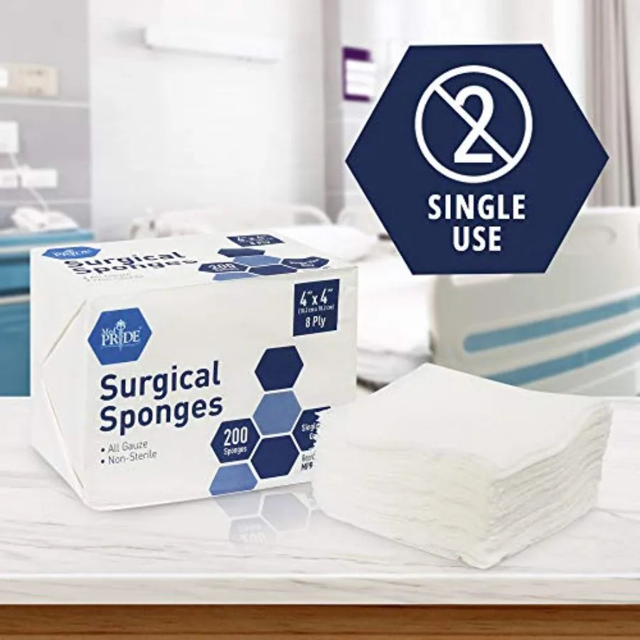 MED PRIDE Surgical Sponges 4'' x 4'', 8 ply -Gauze Pads Non sterile -First Aid Wound Care Dressg Sponge Woven Medical Nonstick,