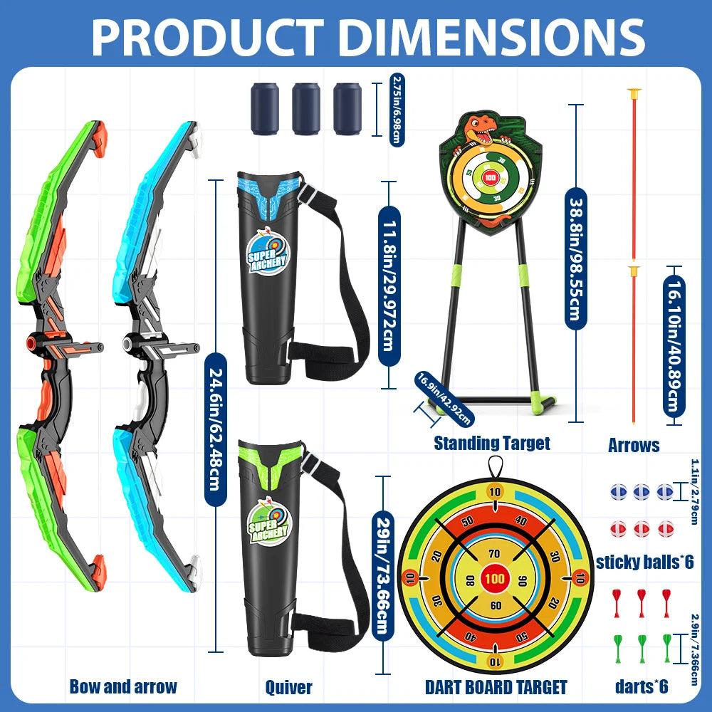 29" Large Dart Board,2 Pcs Bow and Arrow for Kids LED Light Up Archery Set With 24 Suction Cup Arrows, Indoor Outdoor Sport Toys Gifts for Boys Girls Ages 3-12 Birthday Halloween Christmas Gift