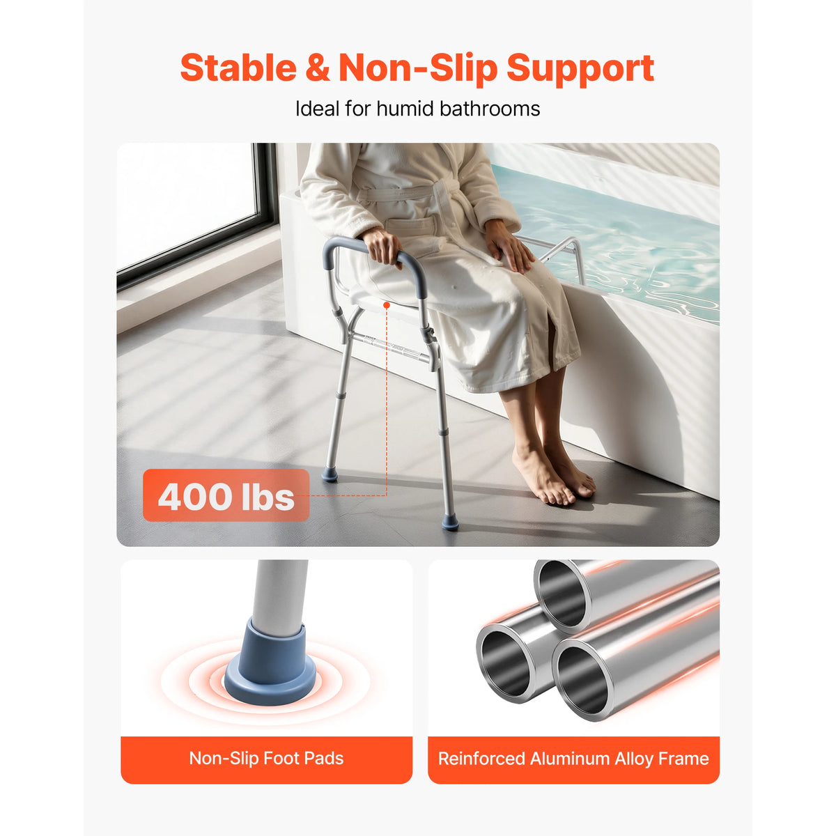SucceBuy Height Adjustable Shower Bench With Armrests And Backrest