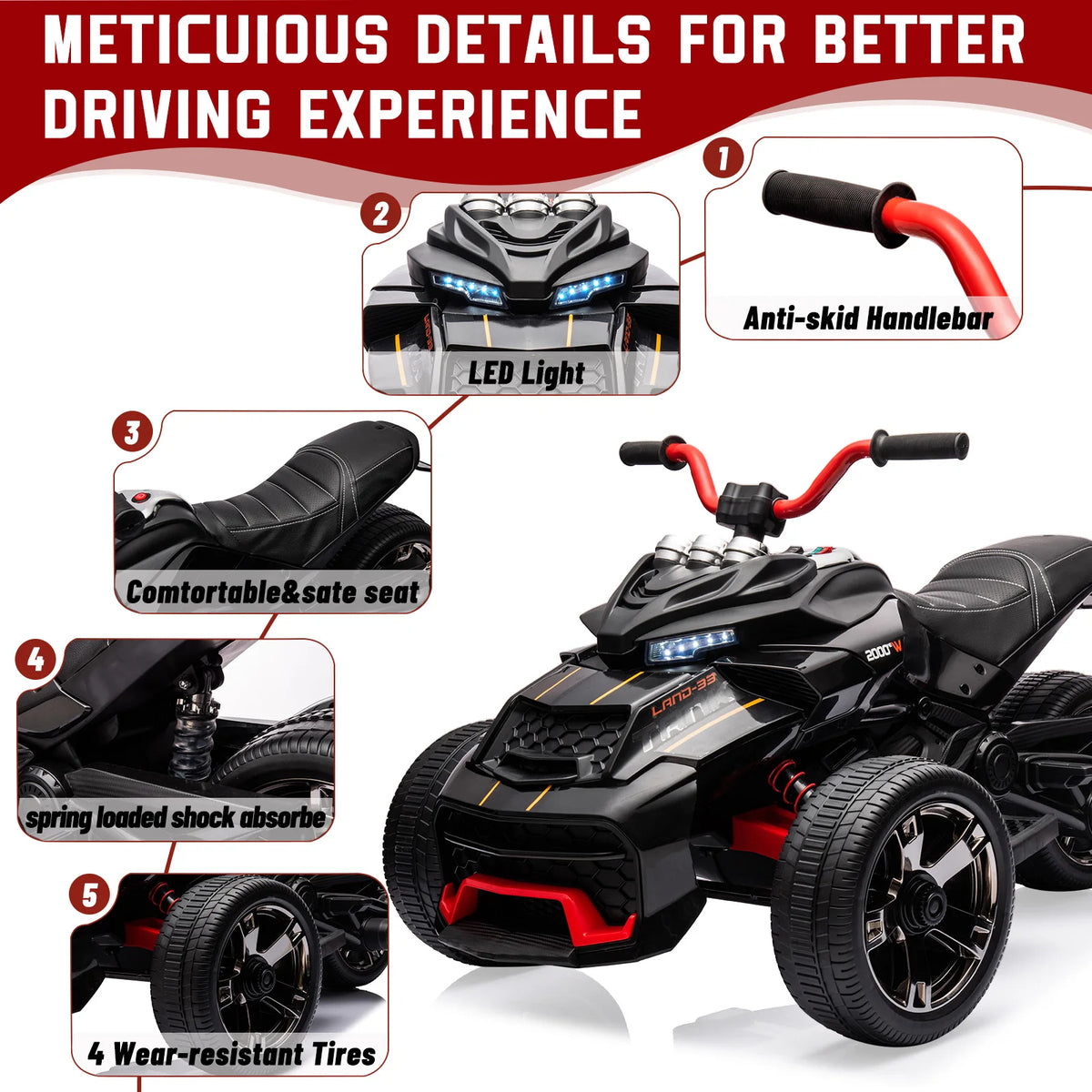 HiMISS 12V Kids Electric Ride On ATV With Stereo Sound