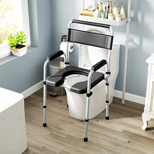 HOMCOM Adjustable Bedside Commode Shower Chair With Handles