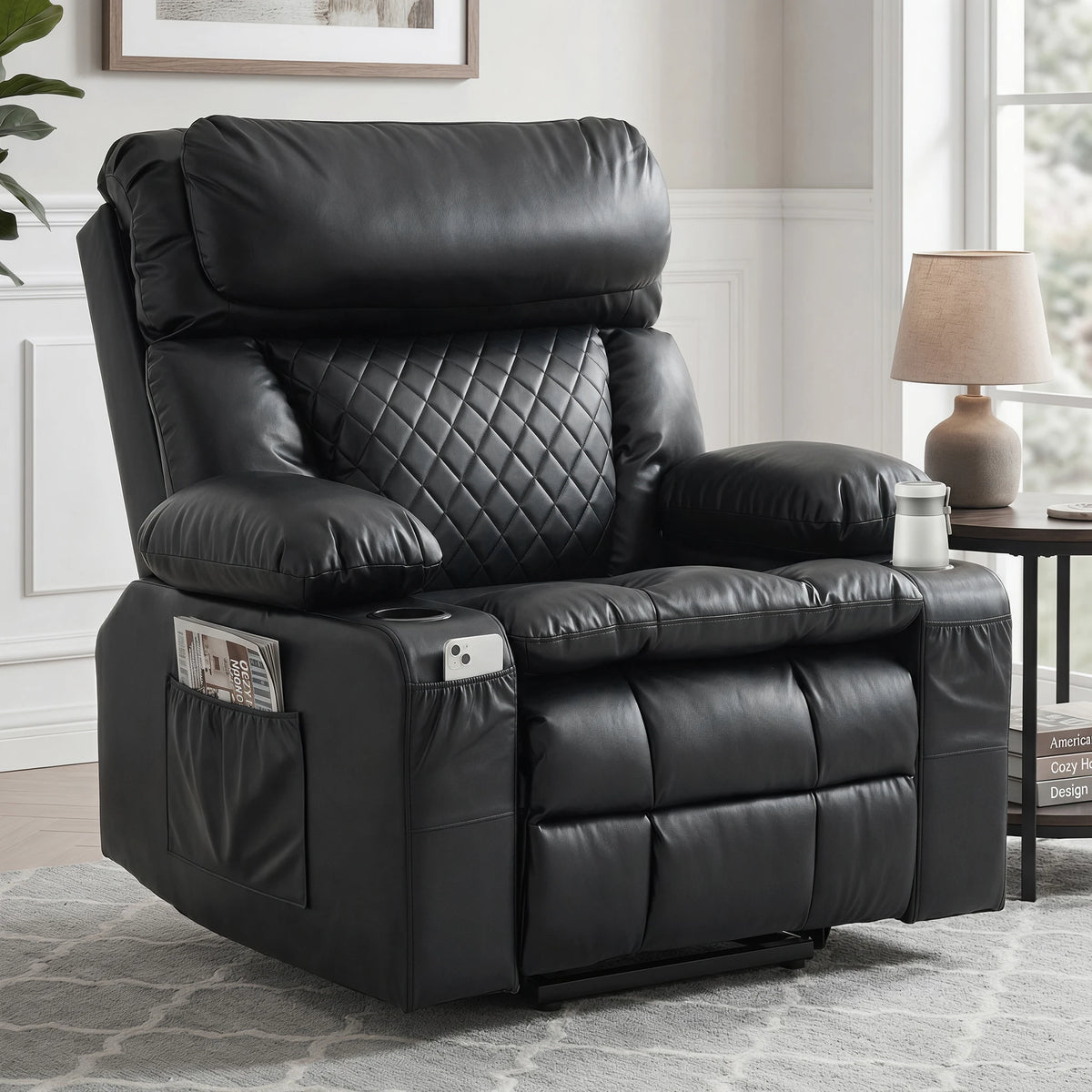 Redlife Oversized Dual Motor Power Lift Recliner for Elderly | Zero Gravity 25.6" Wide Seat, Massage ＆ Heat, Adjustable Headrest & Hidden Storage, Leathaire