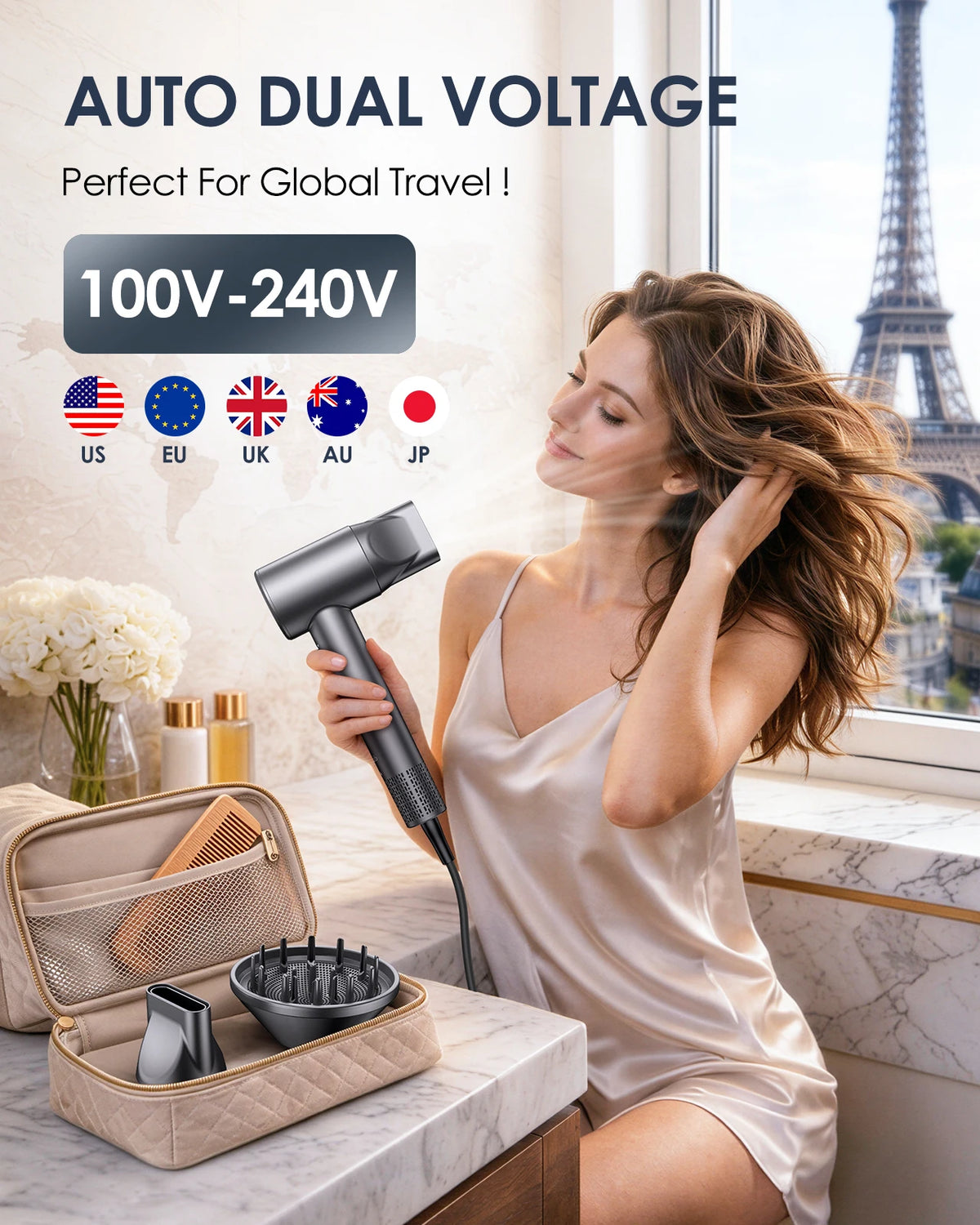 LYSMOSKI Dual Voltage Travel Hair Dryer With Ionic Ceramic Heating