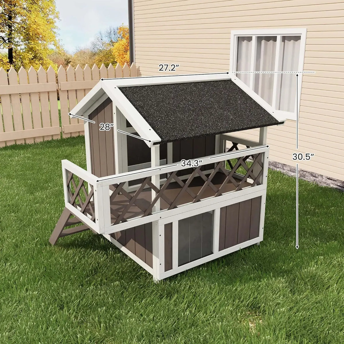 DishyKooker Wooden Two Level Cat House Outdoor Weatherproof Shelter