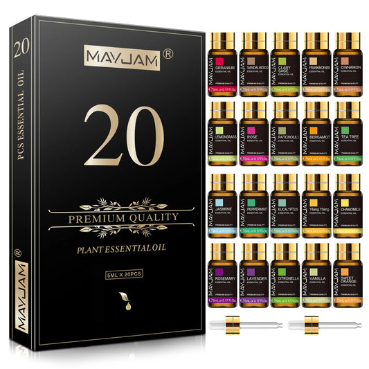 Mayjam 20 Bottles Essential Oil Set Lavender Jasmine Eucalyptus Vanilla