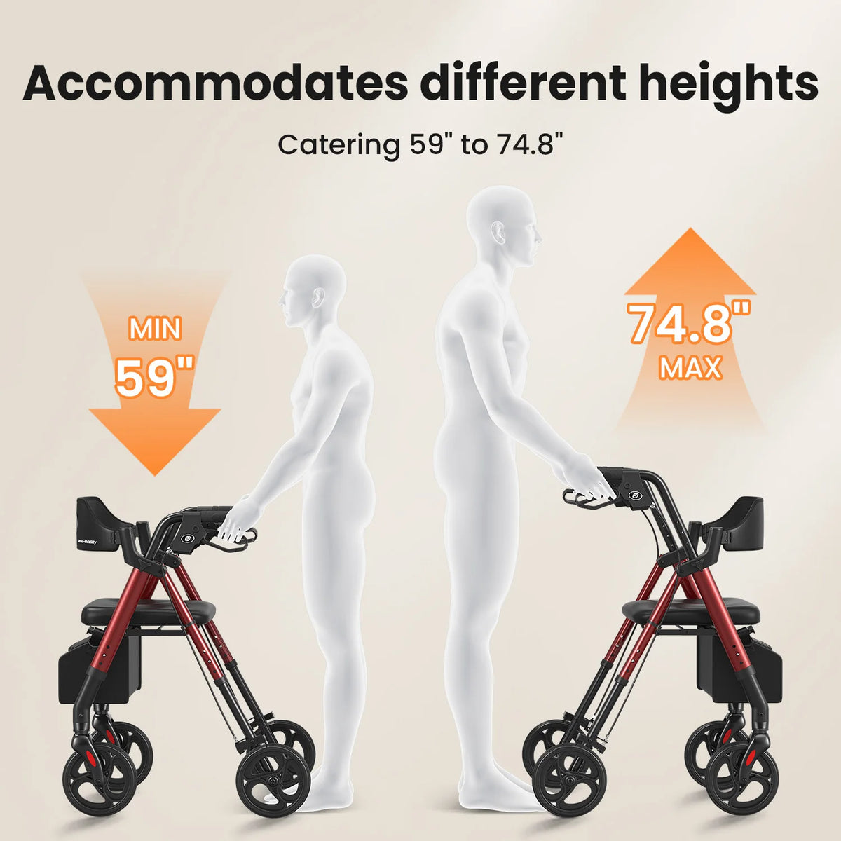 Maidesite Foldable Rollator Walker For Seniors With Seat