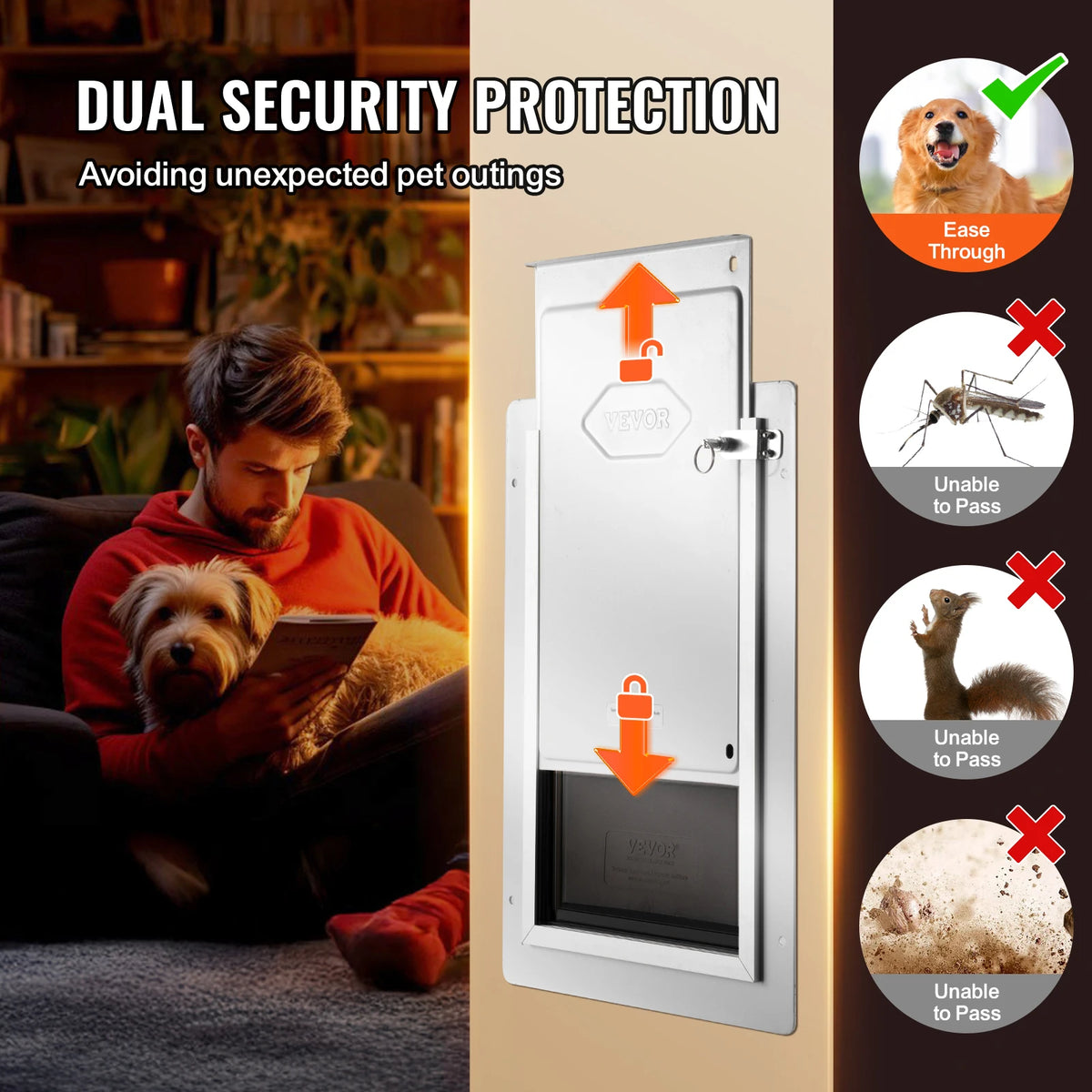 Weatherproof Metal Pet Door With Lock 3 Flap Wall Install