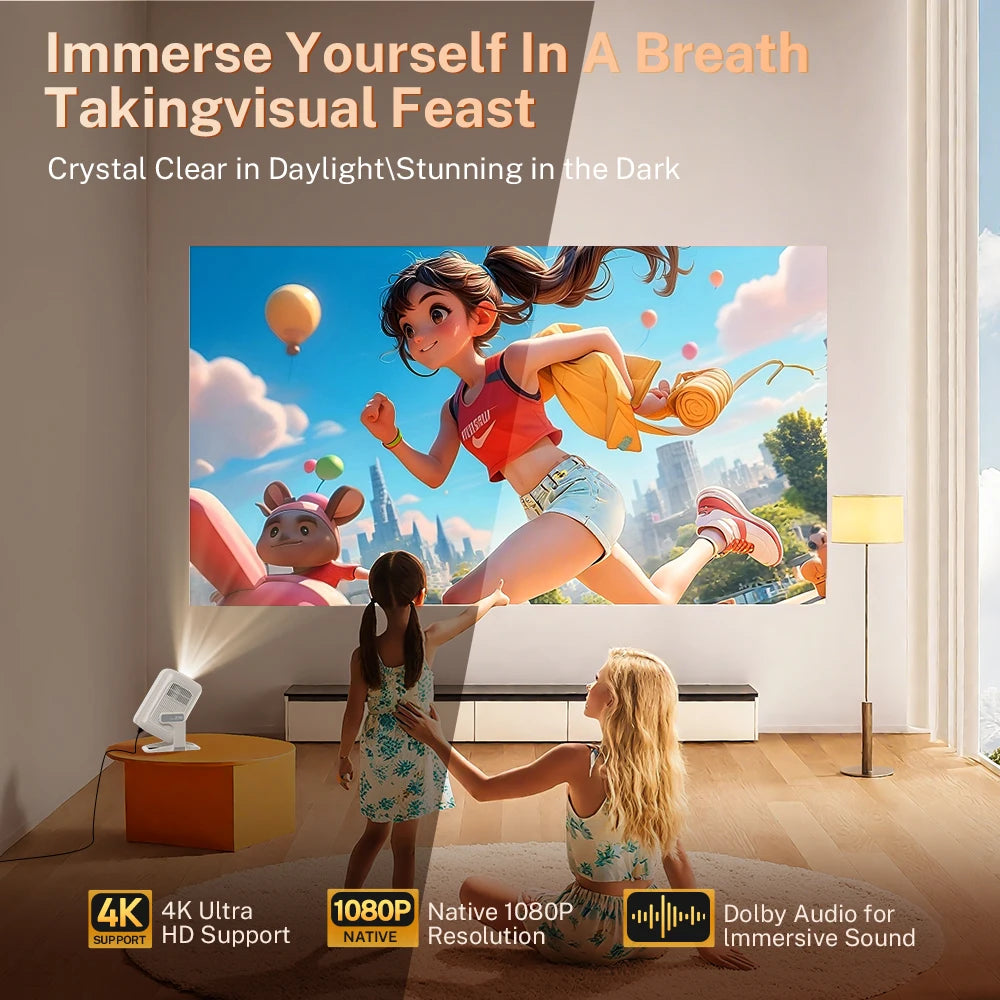 LynCast Auto Focus Projector Native 1080P Android 14 Portable Cinema