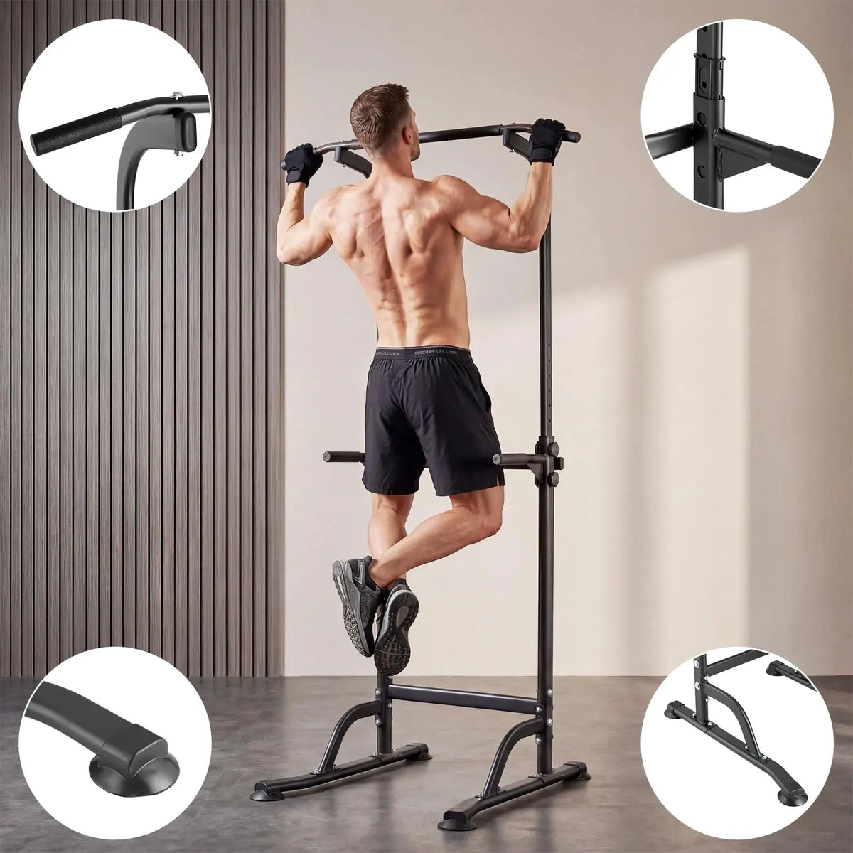 HiMISS Adjustable Multi Function Power Tower Dip Station Gym