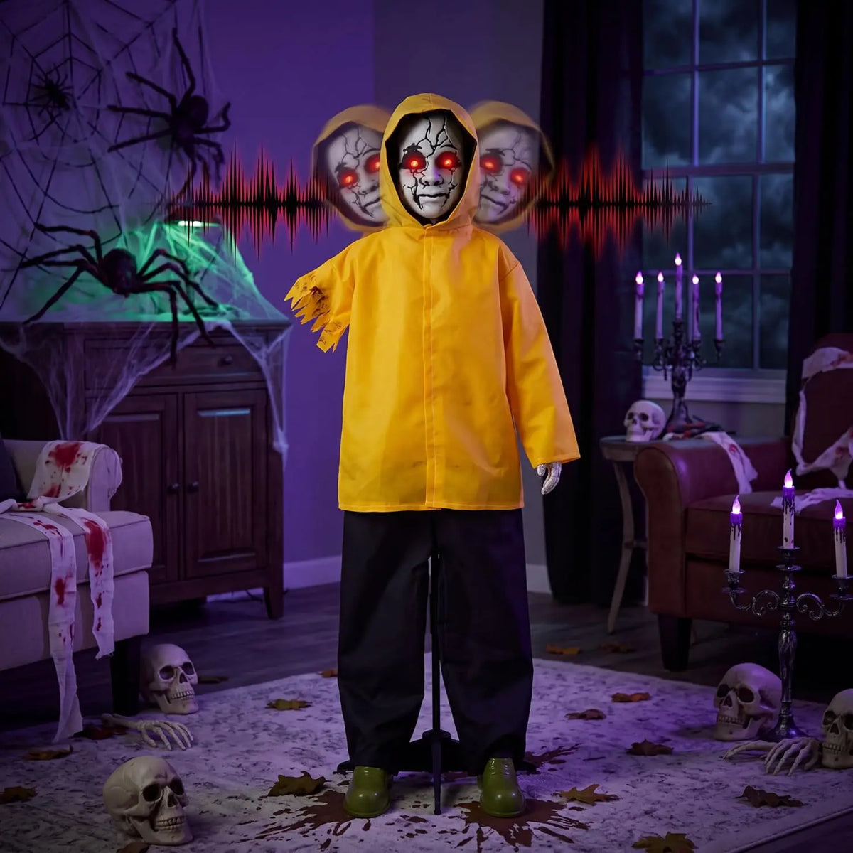 Joyfy Halloween Animatronic Raincoat Boy Outdoor Yard Decorations