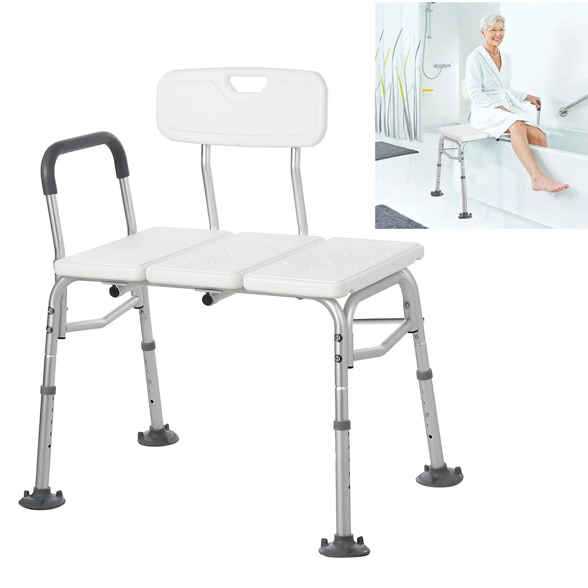HiMISS Height Adjustable Shower Bench With Backrest For Bathtubs