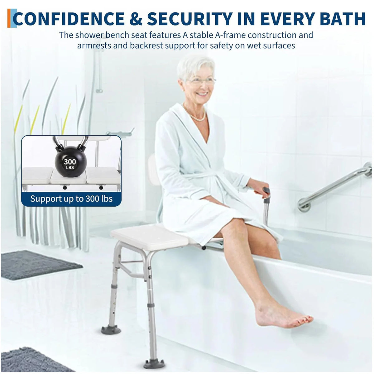 HiMISS Height Adjustable Shower Bench With Backrest For Bathtubs