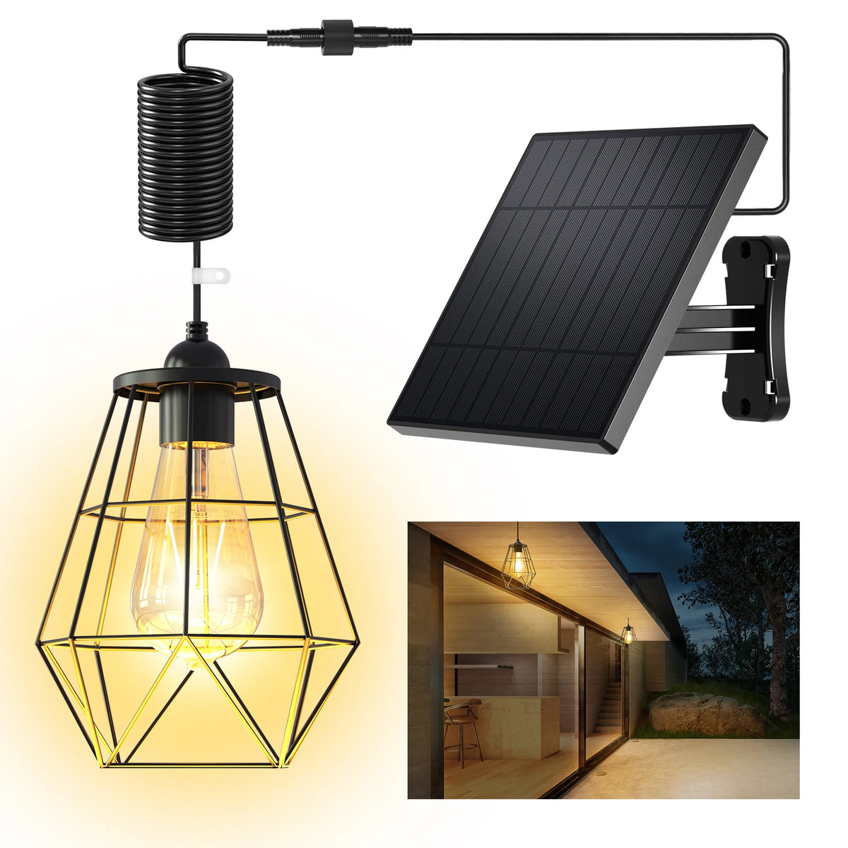 Intelamp Solar Pendant Lights Indoor Outdoor Waterproof Battery Powered