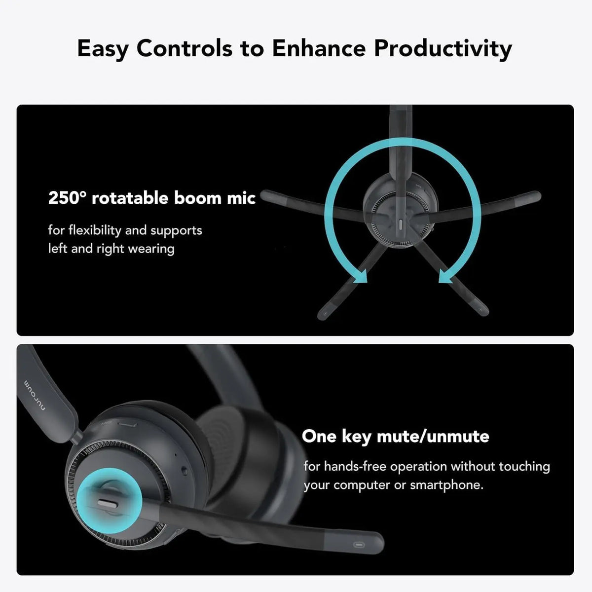 Nuroum Bluetooth 5.3 Wireless Headset With Active Noise Canceling Mic