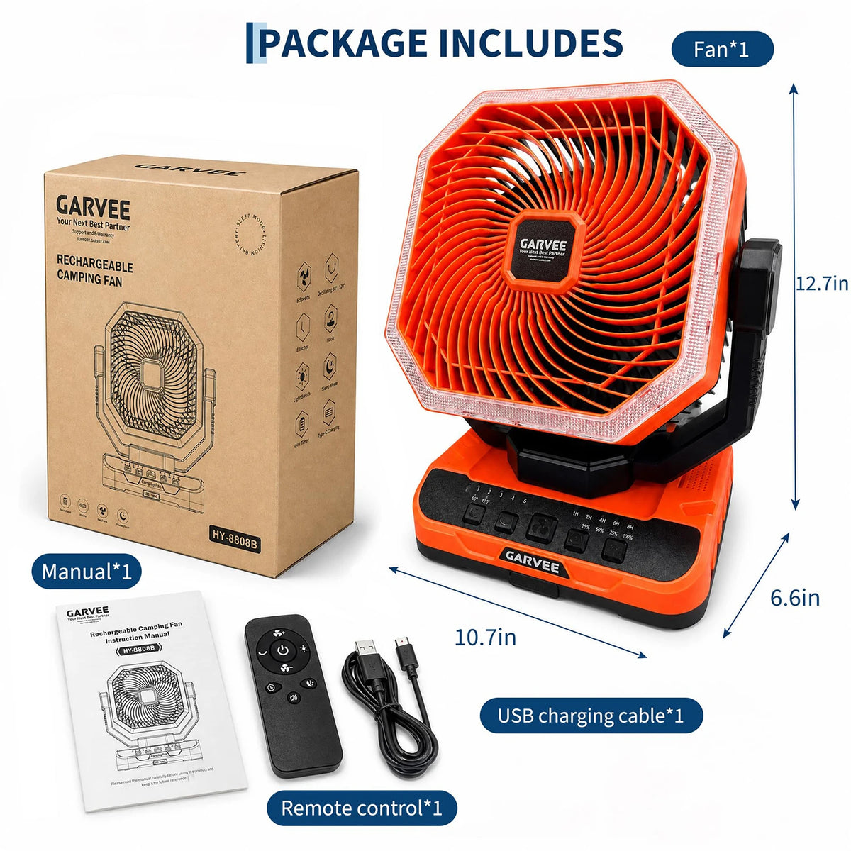 HiMiss Portable Camping Fan With Remote Timer And Five Speeds