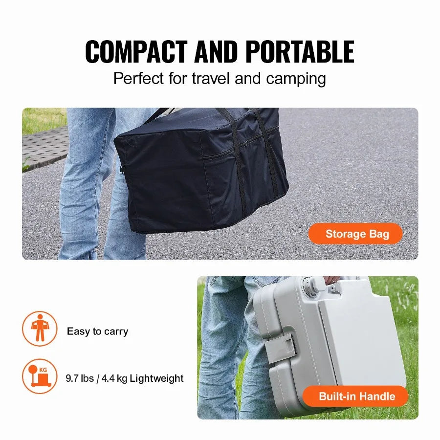 Portable Camping Toilet With Pressurized Flush And Carry Bag