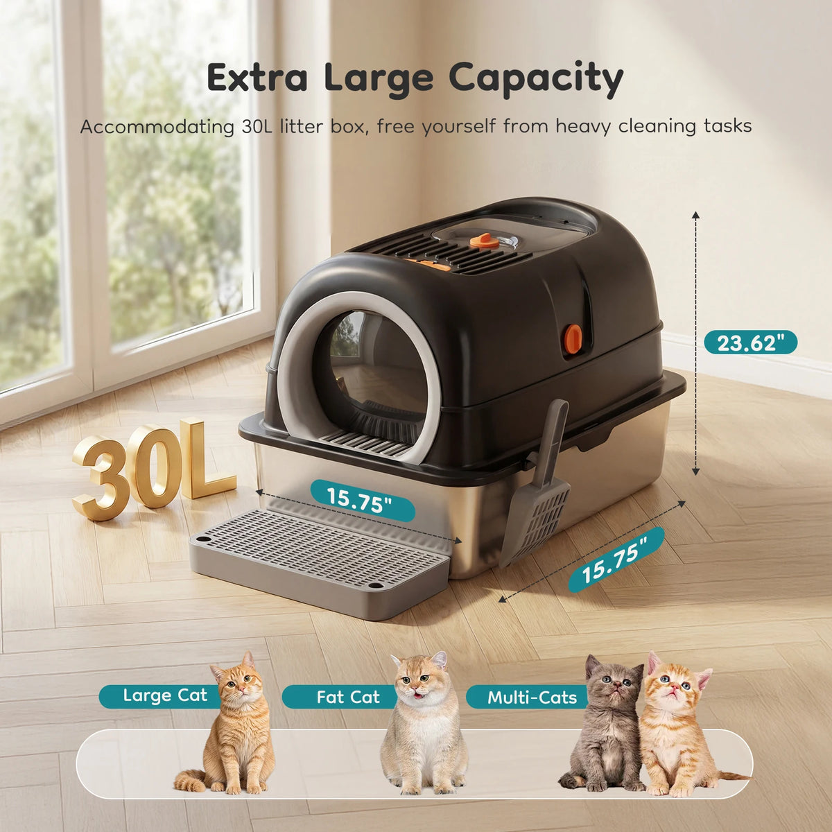 Premium Stainless Steel Fully Enclosed Cat Litter Box System