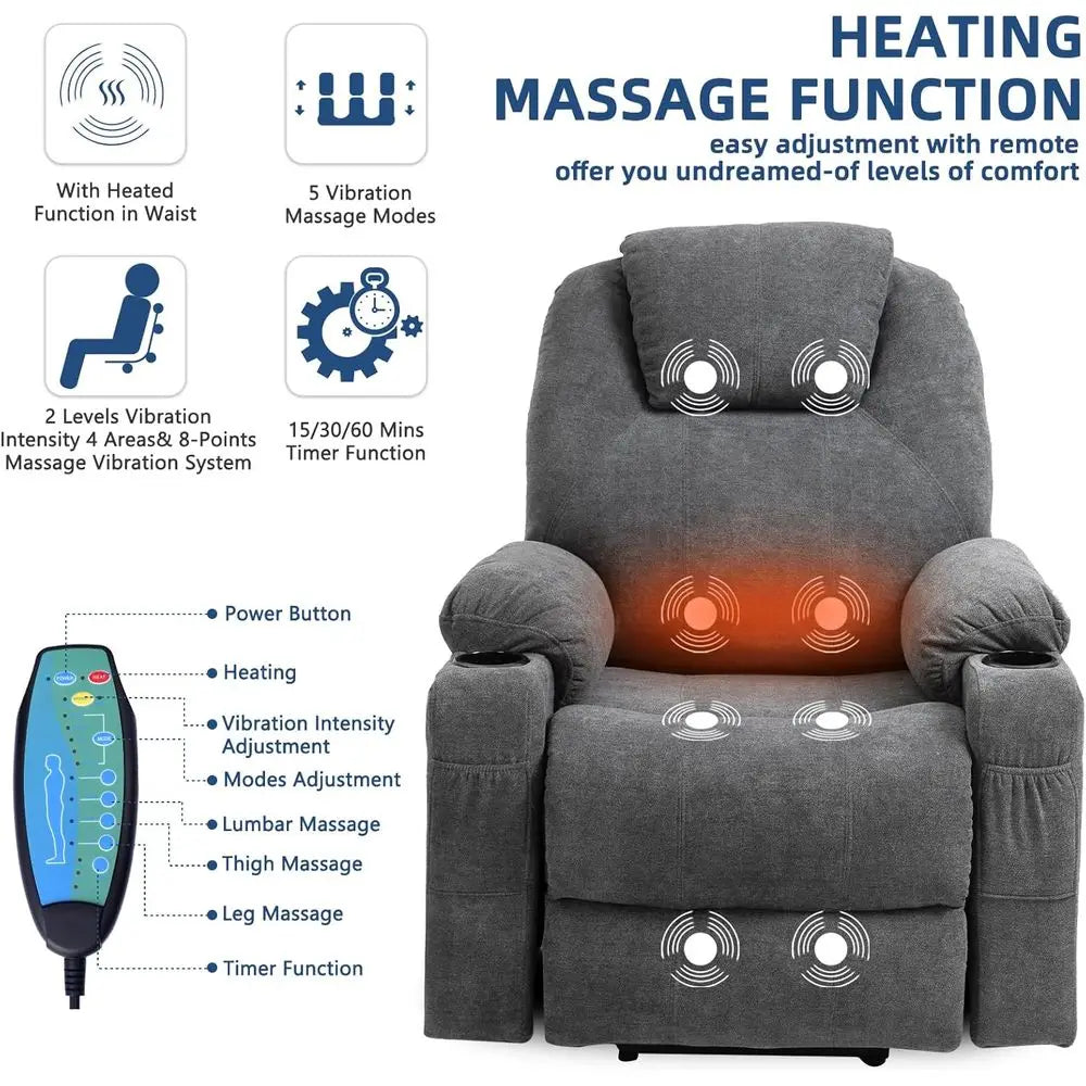 Heavy Duty Heated Massage Recliner Chair With Remote Controls