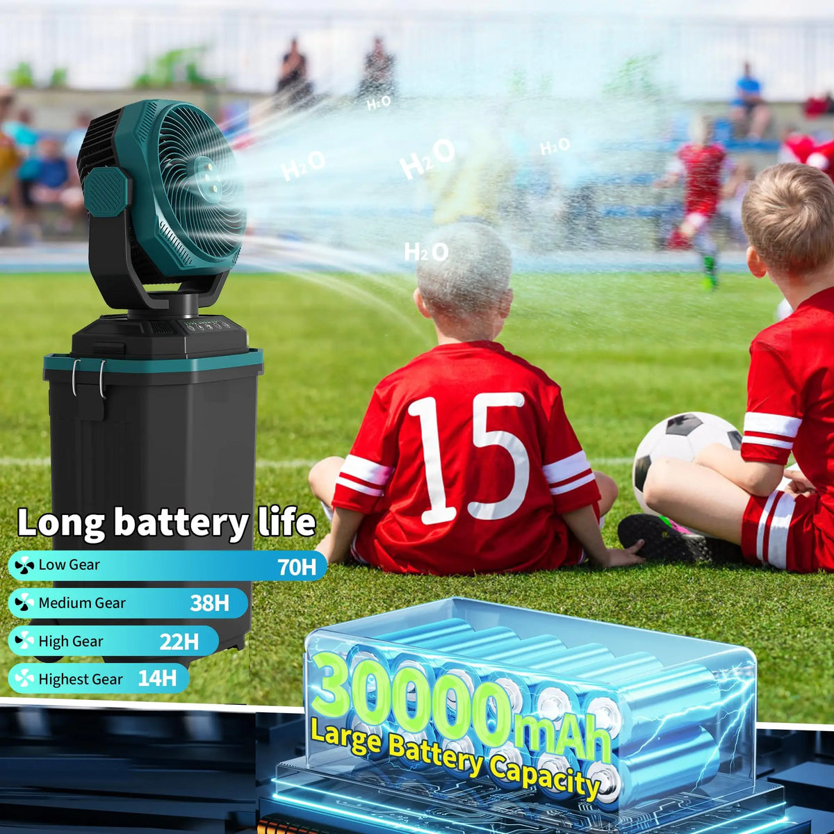HiMISS Portable Misting Bucket Fan With Remote Oscillating Wheels