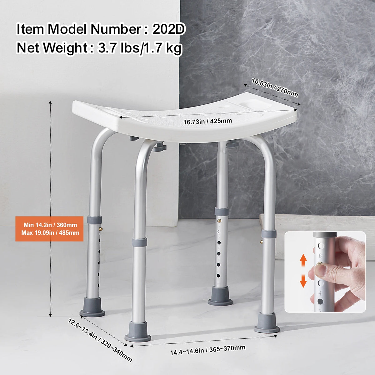 SucceBuy Adjustable Shower Chair With Built In Handles For Bathing