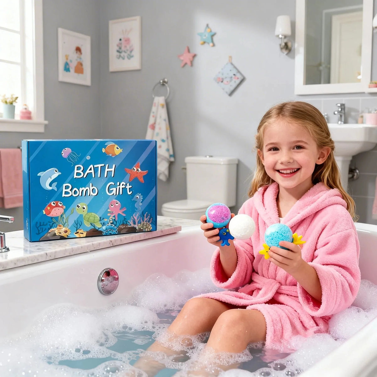 Premium Kids Bath Fizzy Balls With Surprise Toy Gift Set