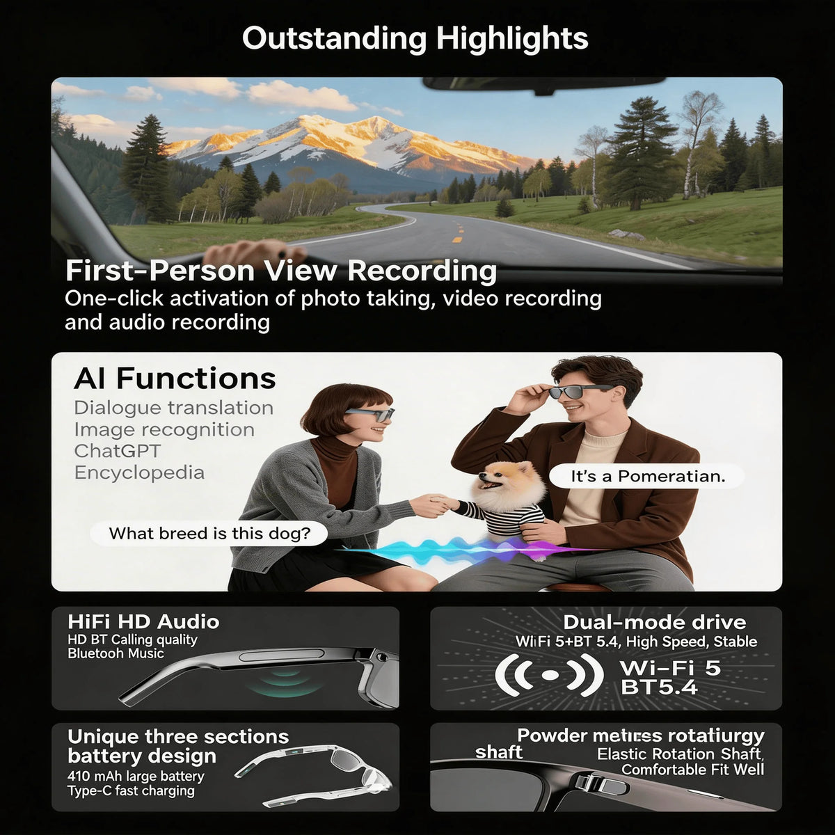 W&O Smart Camera Glasses With AI Translation And Audio
