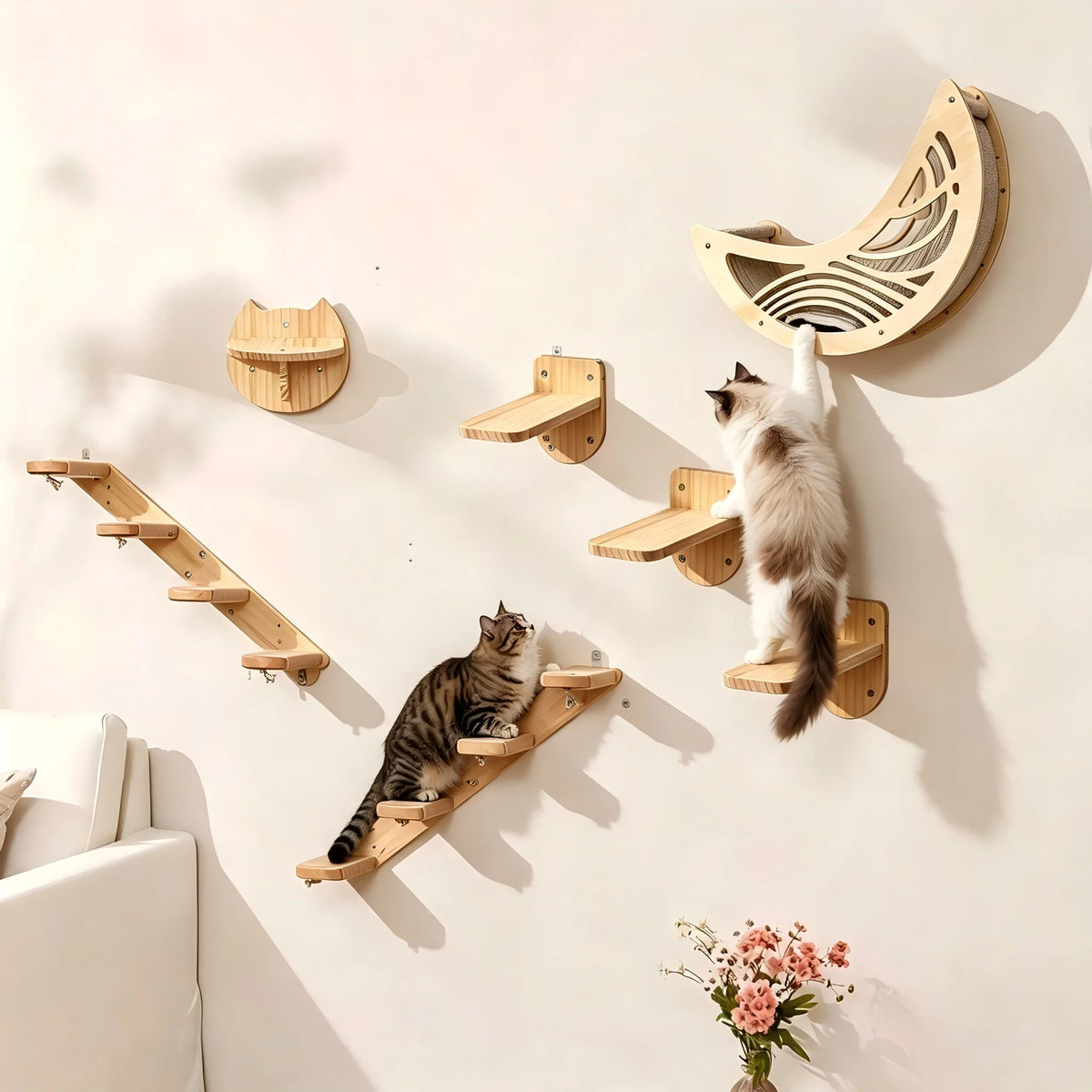 CWV Wall Mounted Cat Shelves Set Moon Hammock Star Perches