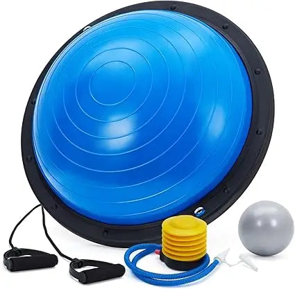 Half Exercise Ball With Non Slip Base And Resistance Bands