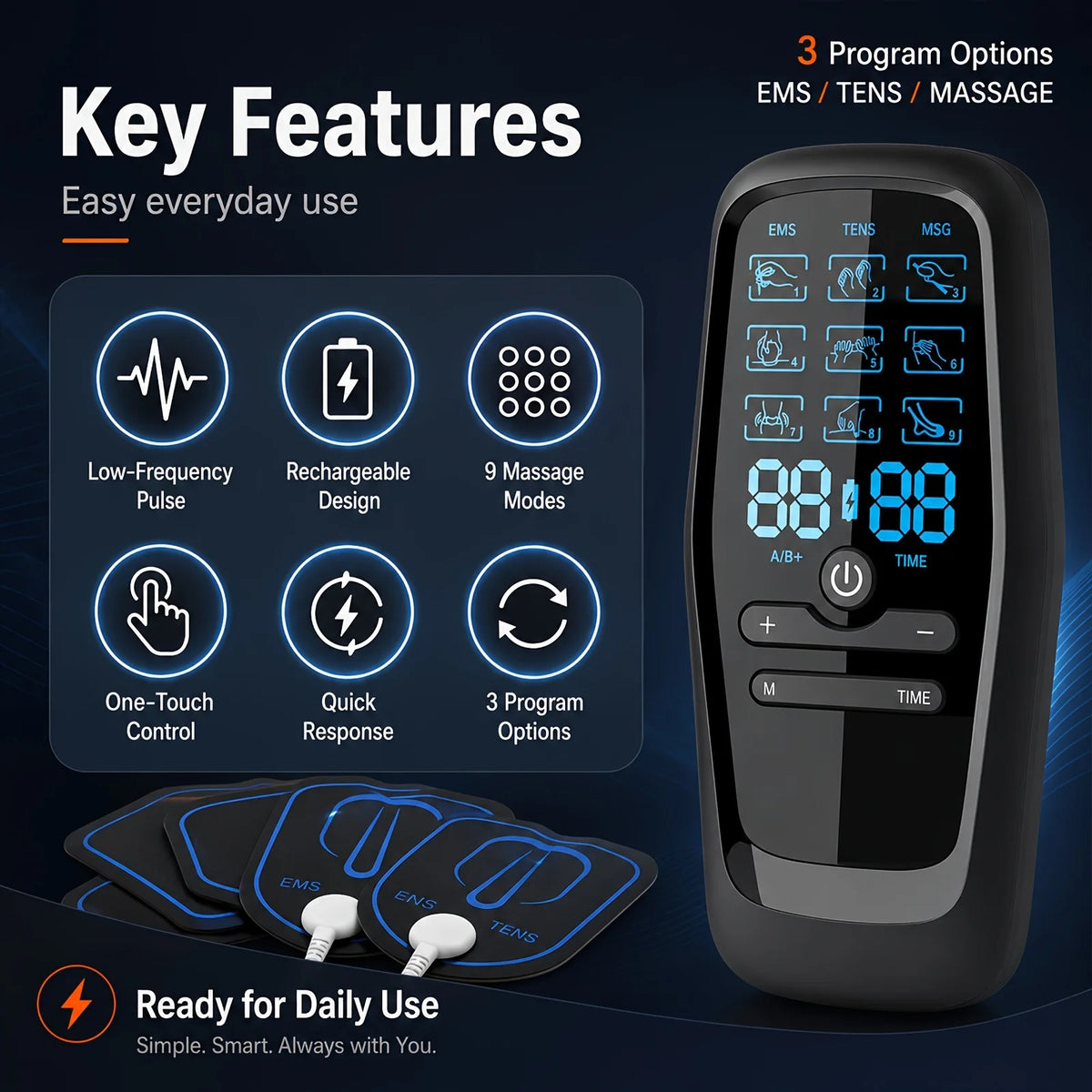 Rechargeable Dual Channel TENS EMS Muscle Stimulator