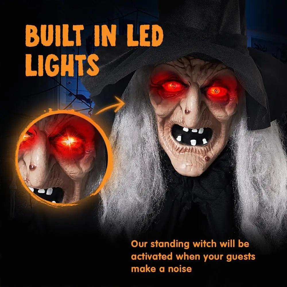 Joyfy Animatronic Witch Halloween Outdoor Prop With Cane And Lights