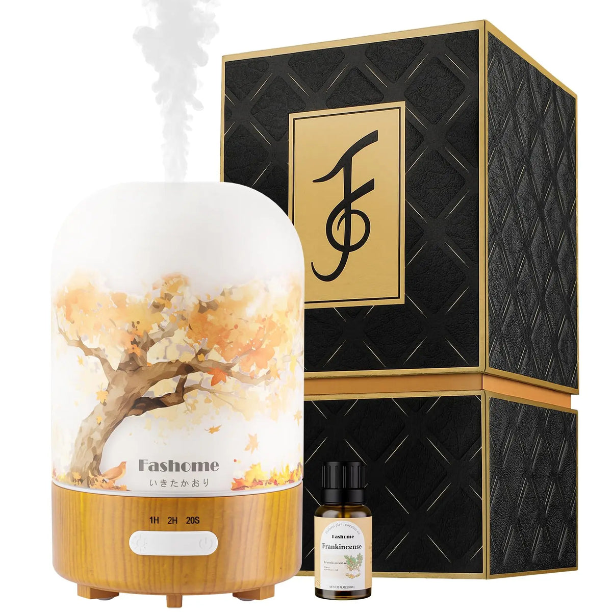 Essential Oil Diffuser, Ultrasonic Aromatherapy Humidifier, Hand Blown Glass Aroma Diffuser, Auto Shut-Off, Warm White Lights, 100ML Capacity Water Tank
