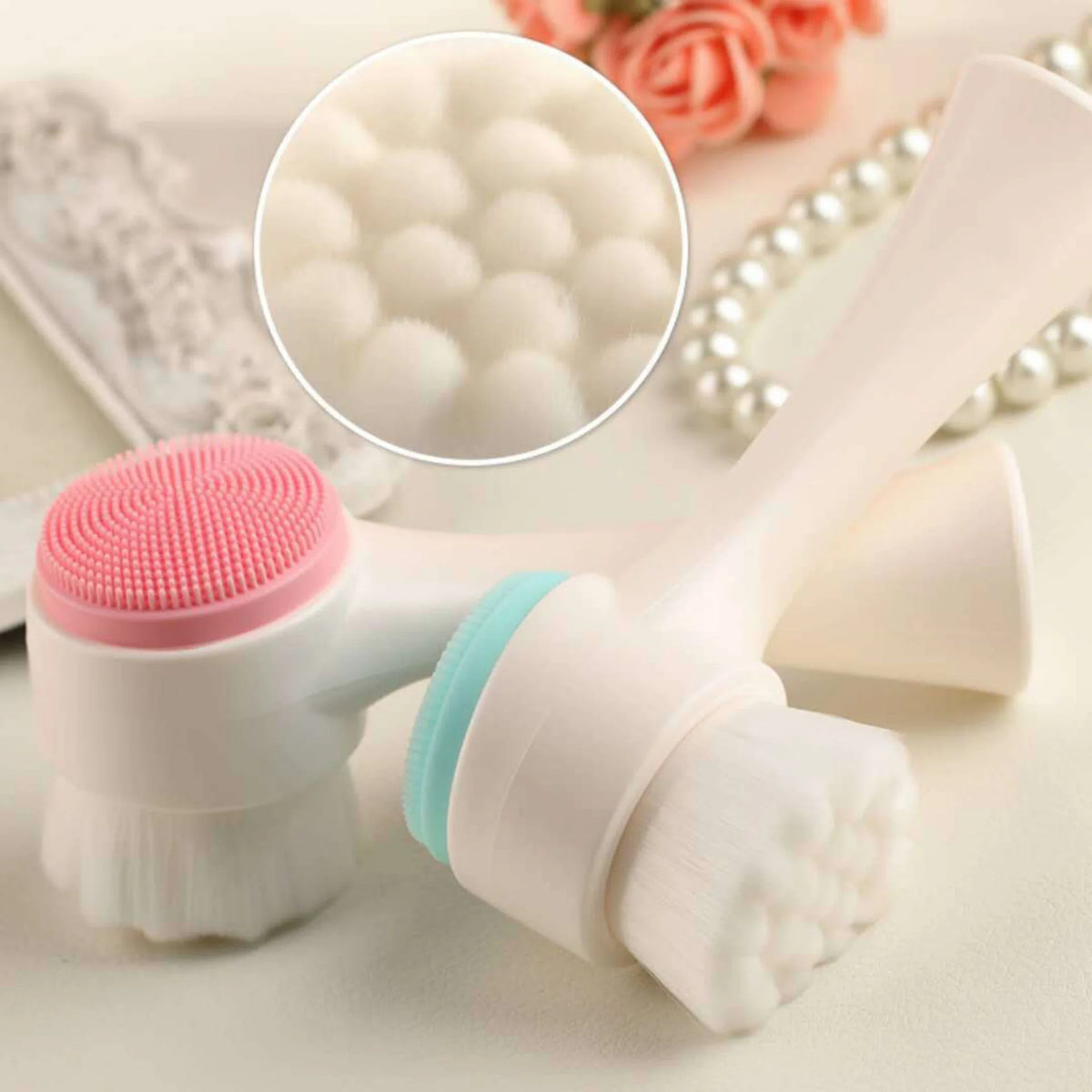 Silicone Double Sided Facial Brush For Exfoliation And Cleansing