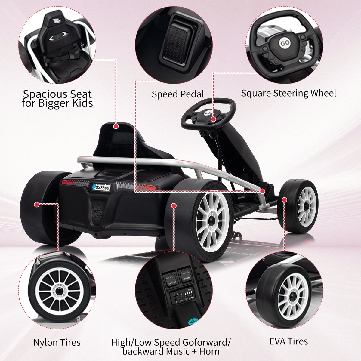 HiMISS 24V Electric Kids Drift Go Kart With Music USB