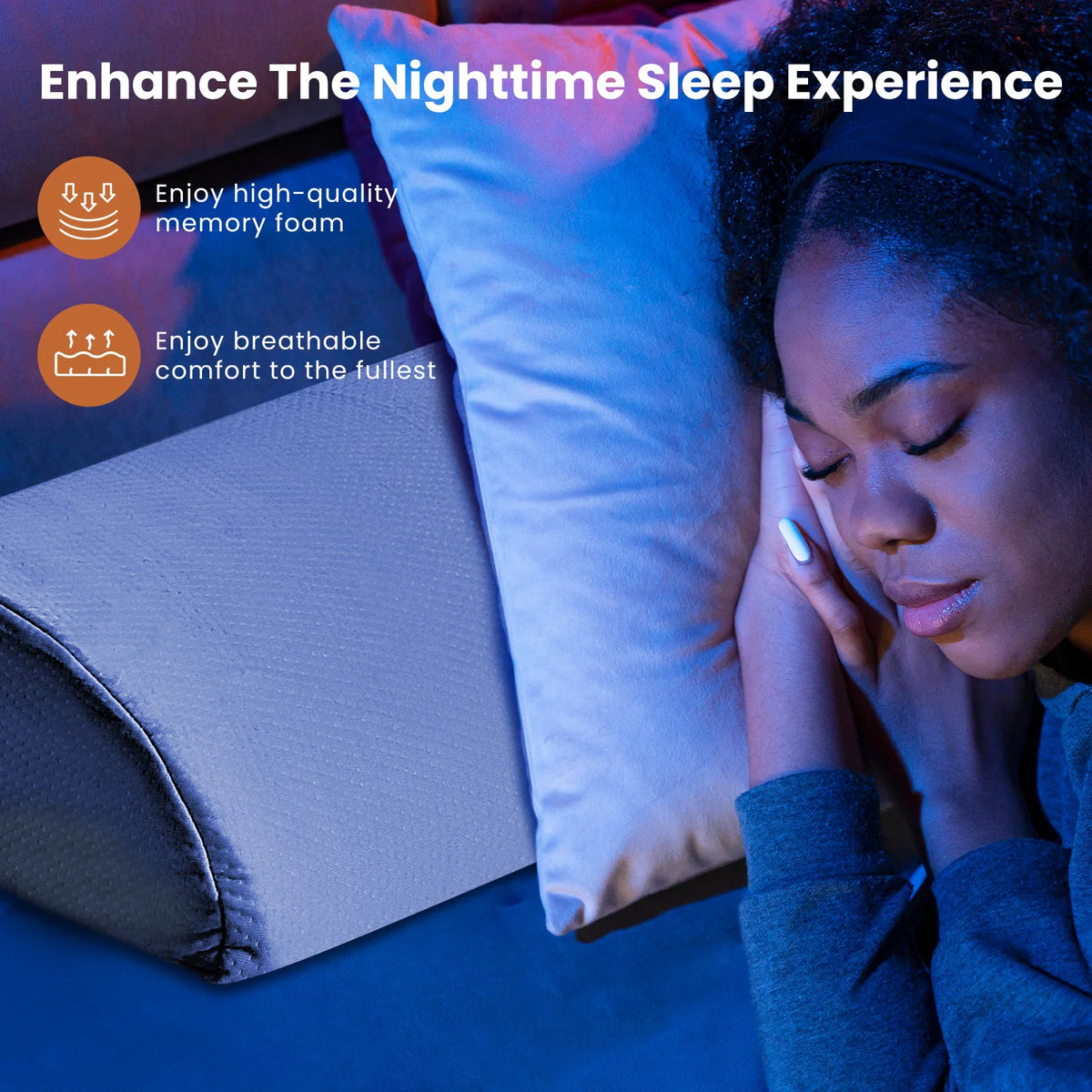 JHK Memory Foam Wedge Pillow Ergonomic Cooling Ventilated Bed Support