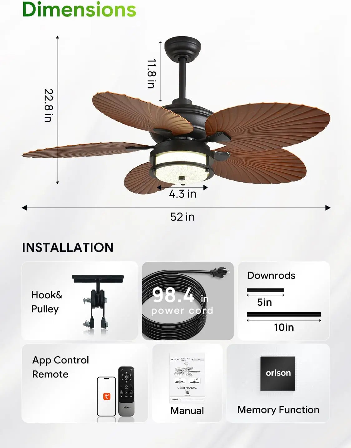 Orison Outdoor Ceiling Fan With Dimmable Led Lights And Remote