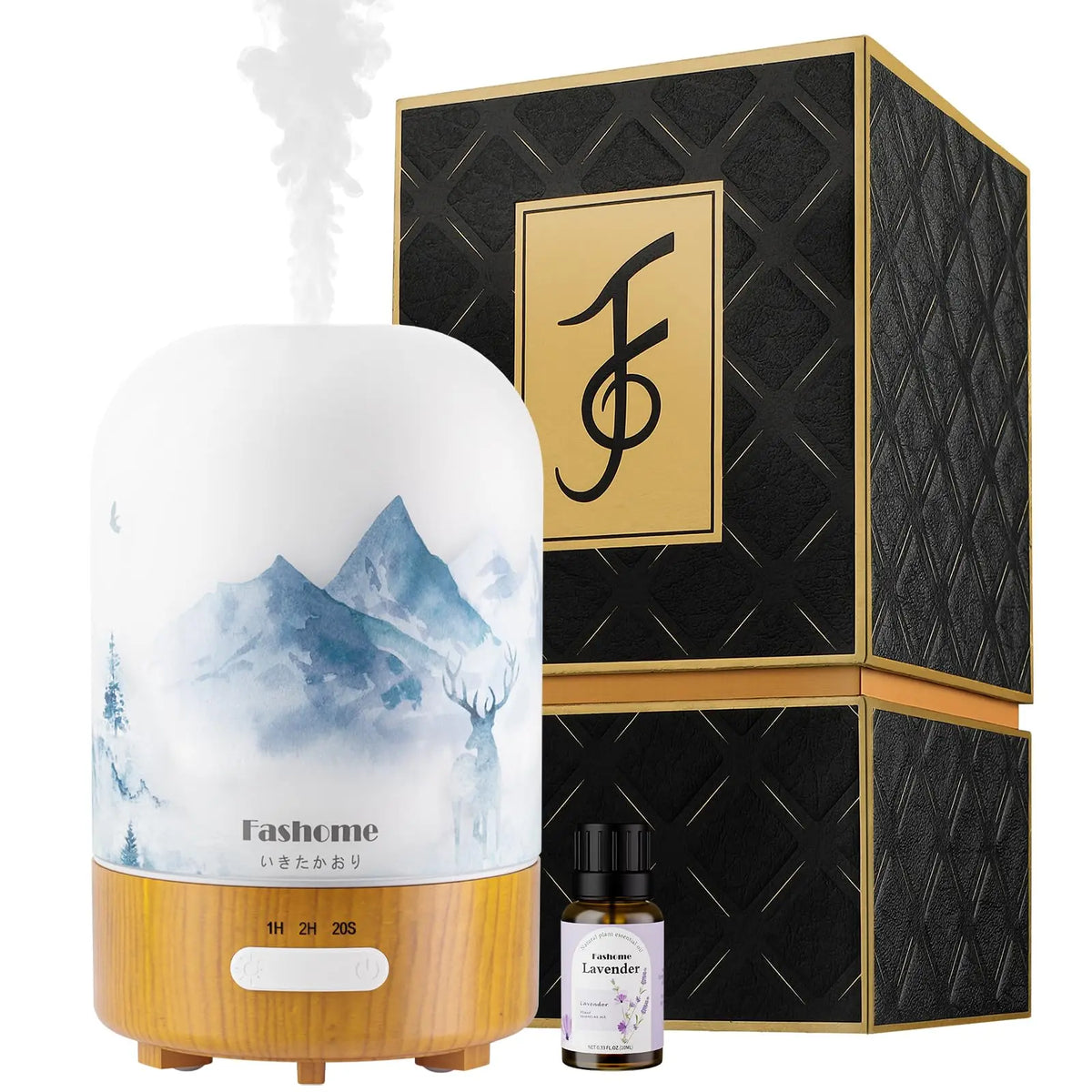 Essential Oil Diffuser, Ultrasonic Aromatherapy Humidifier, Hand Blown Glass Aroma Diffuser, Auto Shut-Off, Warm White Lights, 100ML Capacity Water Tank
