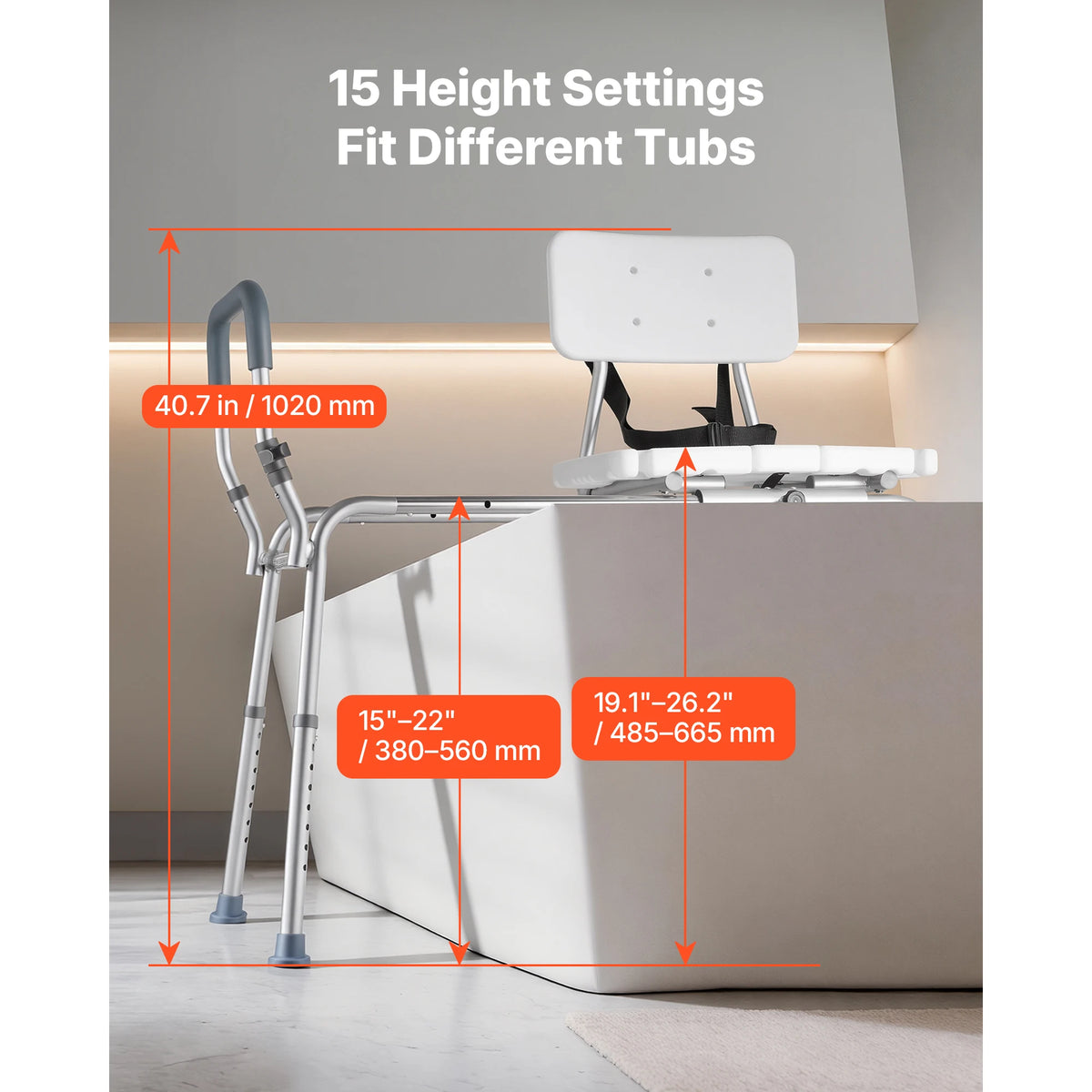 SucceBuy Height Adjustable Shower Bench With Armrests And Backrest