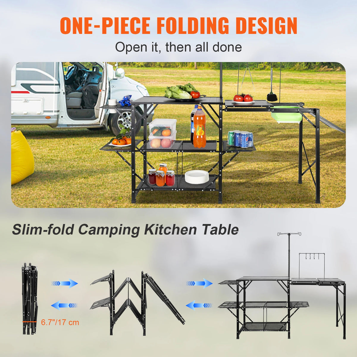 SucceBuy Portable Camping Kitchen Table With Sink For Outdoor Cooking