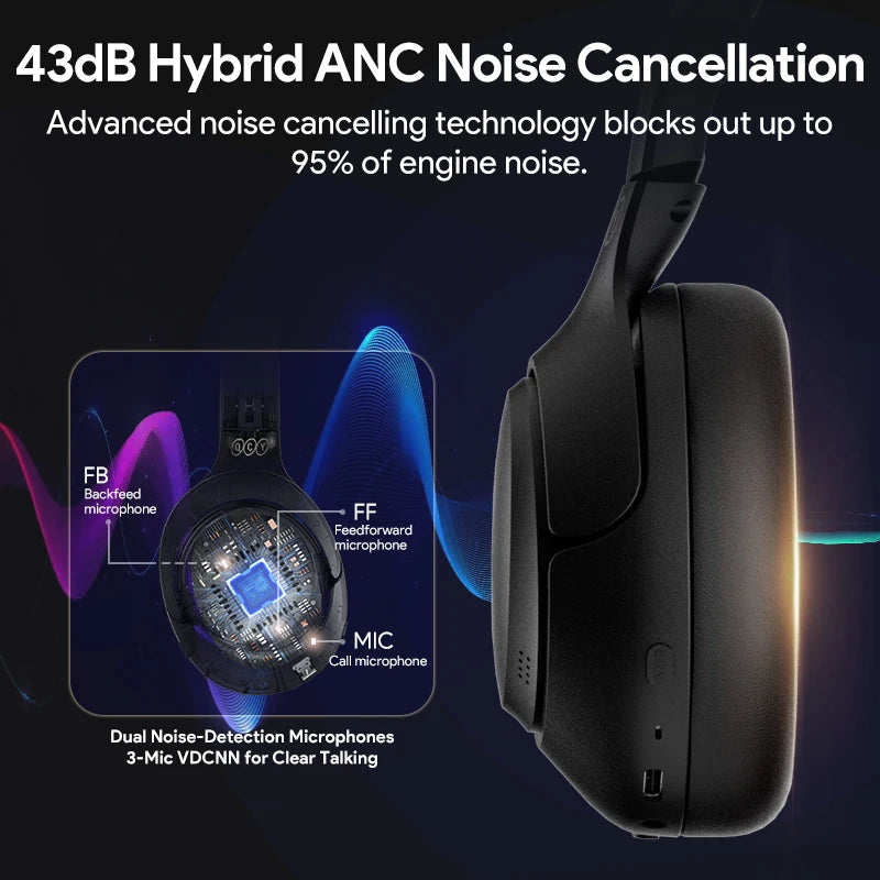 QCY H3 Bluetooth 5.4 Wireless Headphones Hybrid Active Noise Cancellation