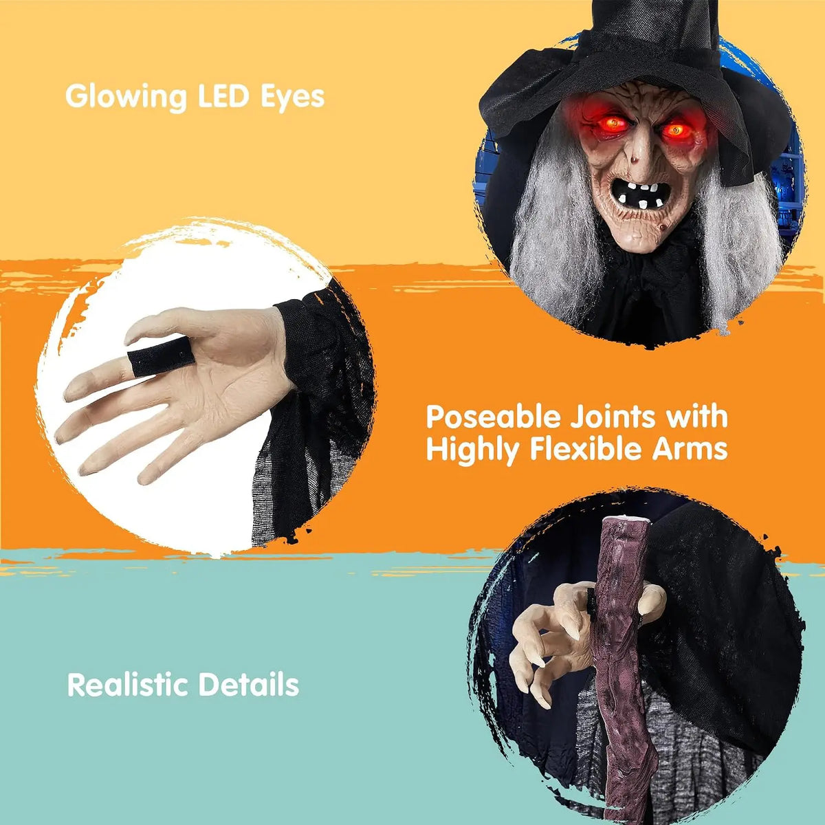 Joyfy Animatronic Witch Halloween Outdoor Prop With Cane And Lights