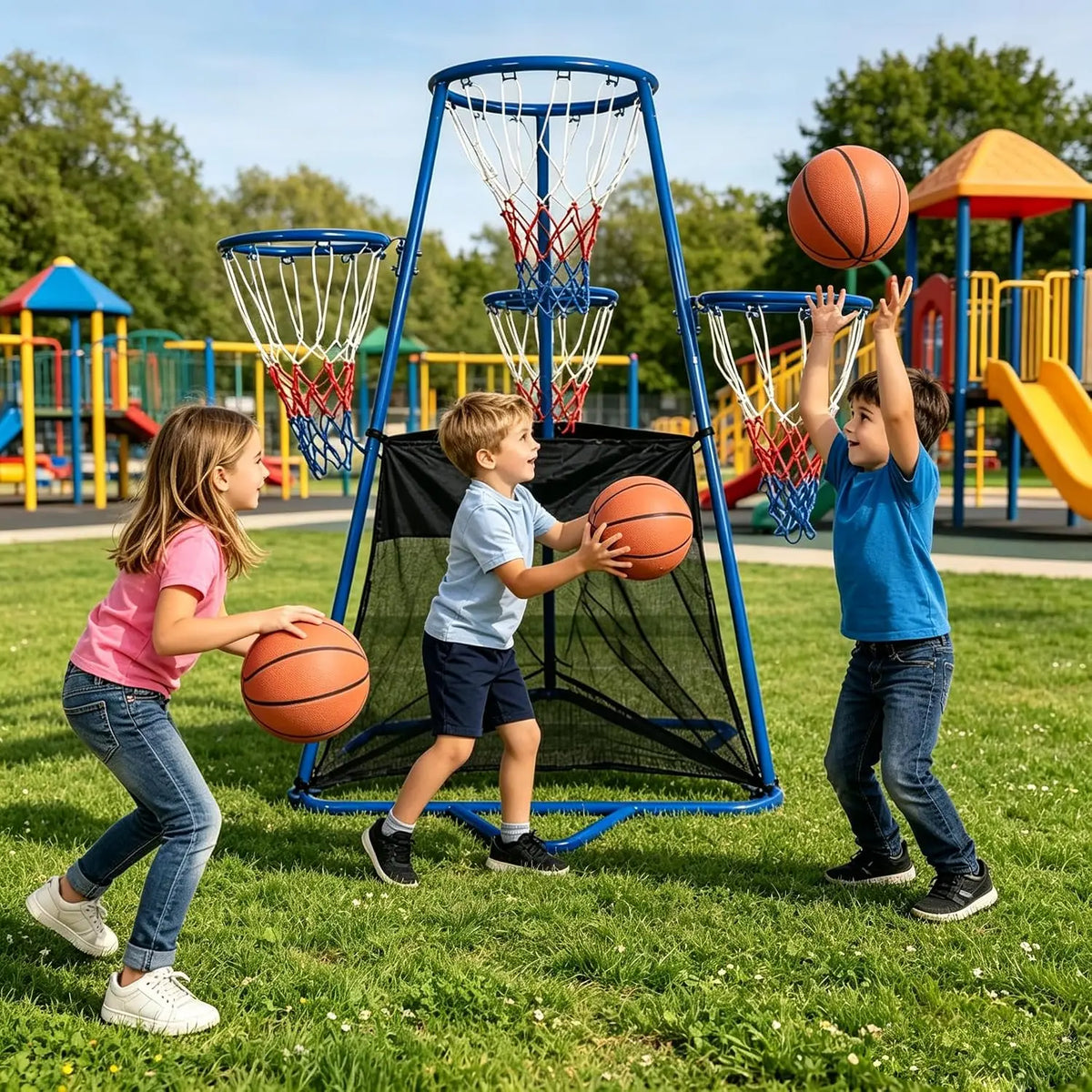 4-Hoop Basketball Set for Ages 3+ – Toddler Indoor/Outdoor Basketball Goal with 4 Balls & Air Pump – Preschool Sports Playset for Backyard, Playground & Home