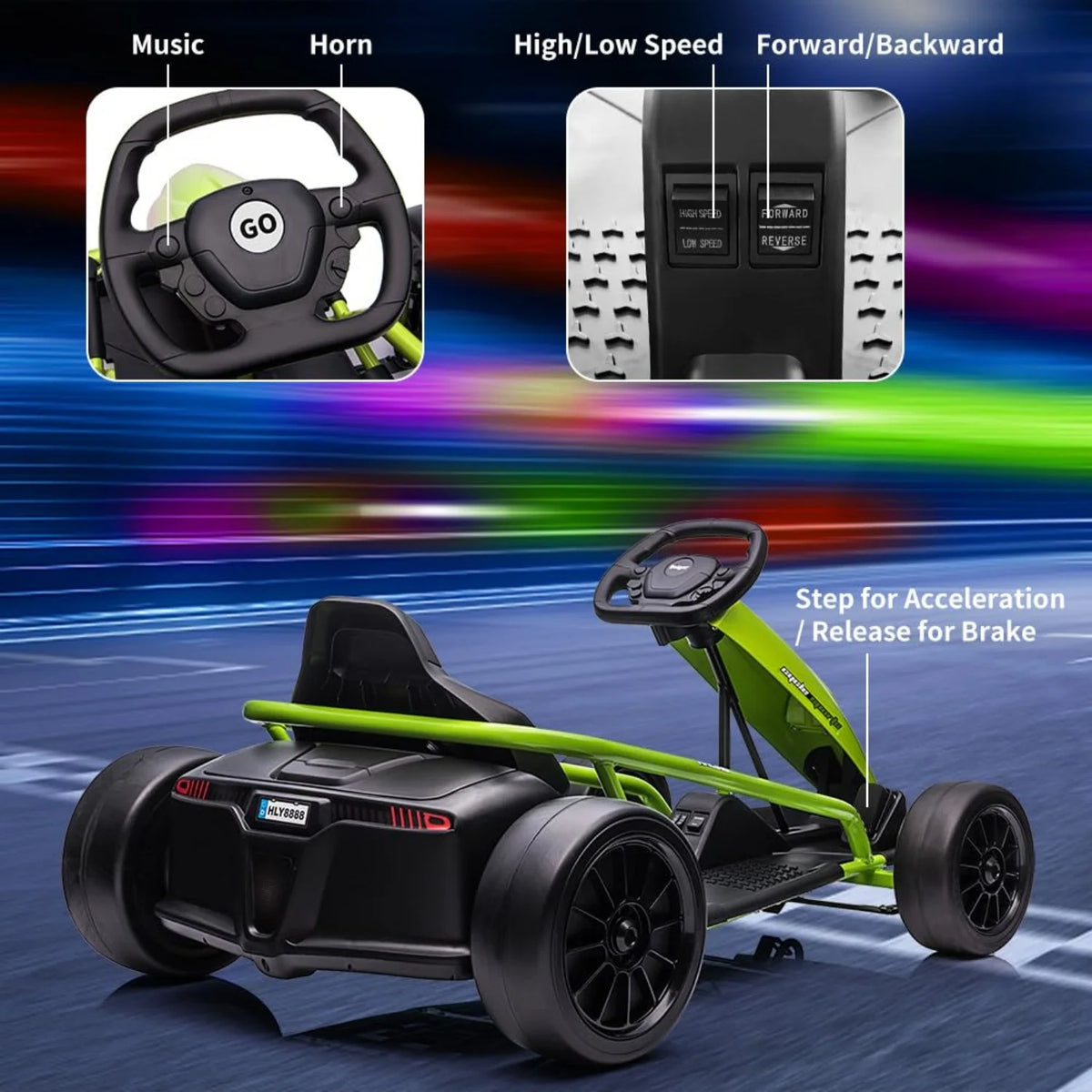 HiMiss 24V Electric Ride On Go Kart Kids Racing Toy
