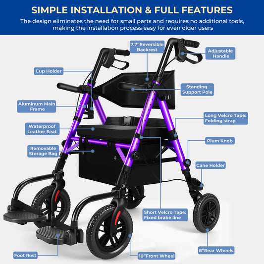 Adjustable 2 In 1 Rollator Walker And Wheelchair Transport Chair