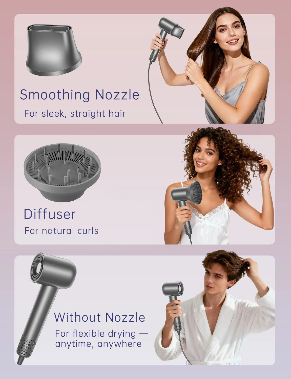 Wall Mounted Hair Dryer Magnetic Nozzles RGB 160000Rpm