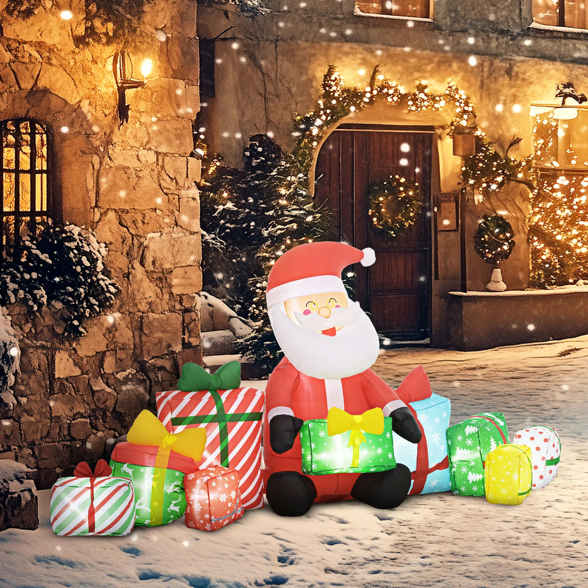 Outdoor Christmas Inflatable Santa Gift Boxes Led Light Decoration