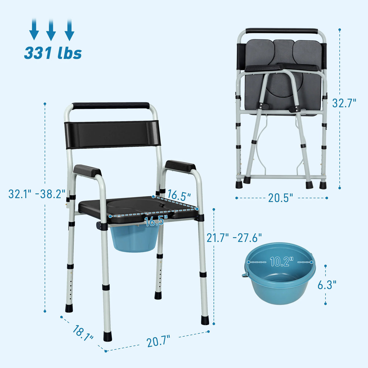 HOMCOM Adjustable Bedside Commode Shower Chair With Handles
